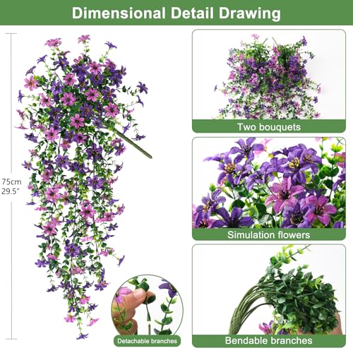 Artificial Outdoor Hanging Flowers - 2 Pack UV-Resistant Faux Silk Daisies