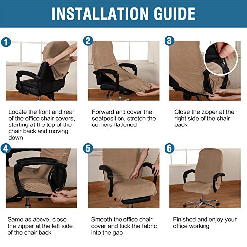 H.VERSAILTEX Velvet Home Office Chair Covers Stretchable Computer Desk Chair Covers Mid - High Back Universal Executive Boss Chair Covers Gaming Chair Cover Removable Machine Washable, Camel