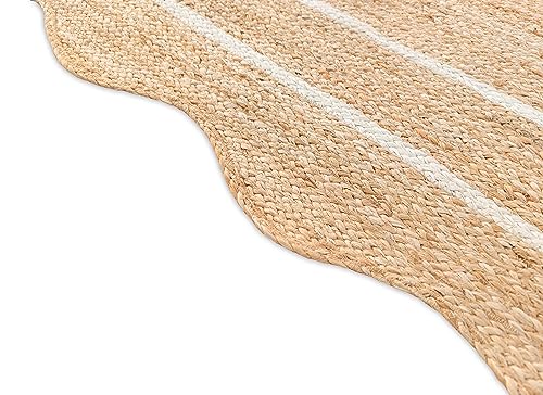 2'x6' Scalloped Jute Runner Rug, Handmade Natural Boho Hallway Carpet