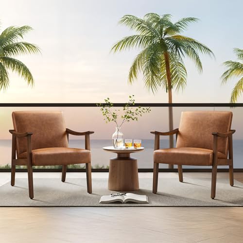 Mid-Century Modern Faux Leather Armchairs, Set of 2 - Brown