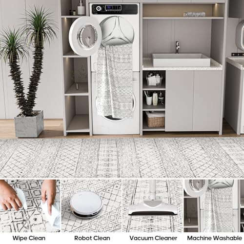 2x3 Moroccan Entryway Rug, Washable Grey Small Area Rug with Non-Slip Backing
