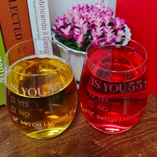 55th Birthday Wine Glass - 18oz Funny Etched Glassware Gift for Her