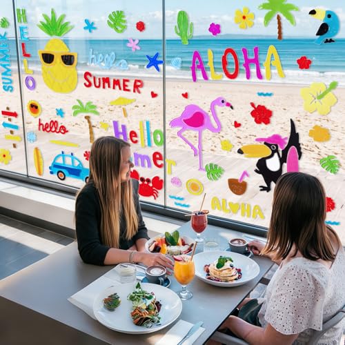 6-Pack Tropical Summer Window Clings – Reusable Gel Stickers for Glass