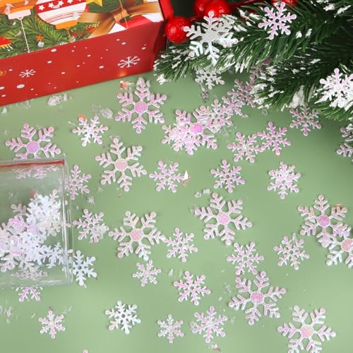 CCINEE 800pcs Snowflake Confetti - 3 Sizes White Glitter Decor for Christmas & Parties