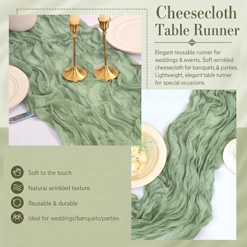 2 Pack Sage Green Cheesecloth Table Runner 17x108 Inch Boho Gauze Decor