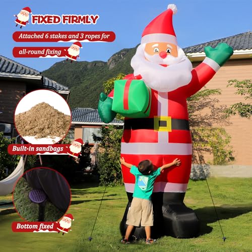 10 ft Christmas Inflatable Santa Claus with Gift Box - LED Outdoor Yard Decor