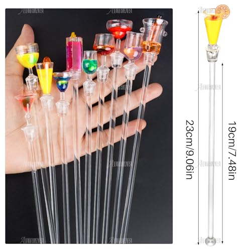 AUEAR Style B 10 Pack Acrylic Cocktail Stirrers Swizzle Sticks - Colorful Barware