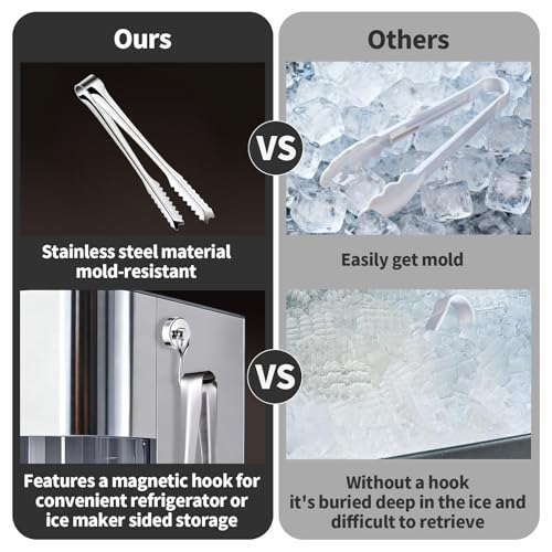 Stainless Steel Ice Tongs 8.5 Inch for Jumbo Ice Balls & Cubes, Magnetic Hook for Whiskey & Bar Use