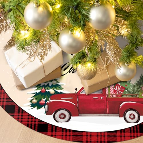 48 Inch Red Truck Christmas Tree Skirt - Holiday Decor for Indoor & Outdoor Use