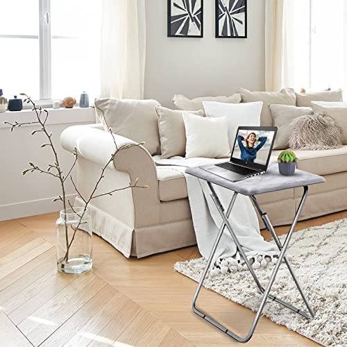 Folding TV Tray Table, Portable Snack Table with X-Leg Base, White Marble