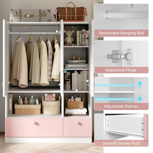 3-Door Wooden Wardrobe Armoire with Hanging Rod, Drawers and Shelves