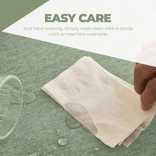 Faux Linen Round Tablecloth 60 Inch - Waterproof Sage Green Cover