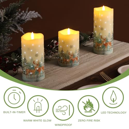 Eywamage Forest Deer Fiber Optic Christmas LED Candles with Remote & Timer