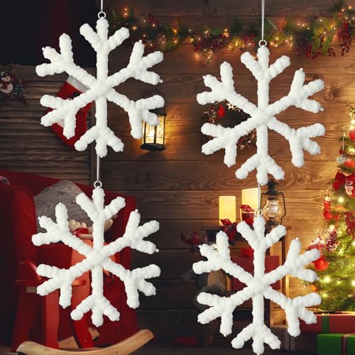 Remagr 4 Pack 6-Inch Snowflake Christmas Ornaments - Classic White Holiday Decor