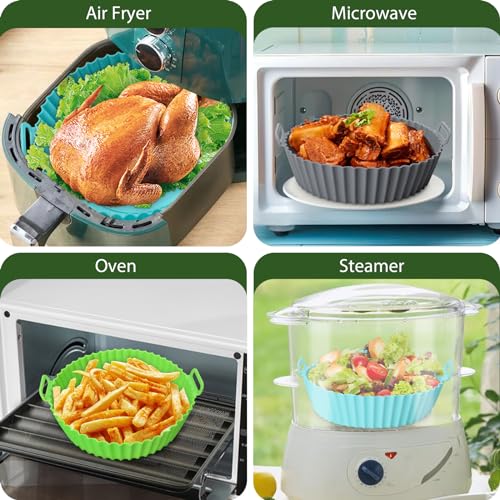 8-Inch Reusable Silicone Air Fryer Liners - 3 Pack Non-Stick Pots