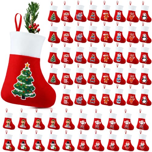 Mini Christmas Stockings Bulk Pack, 6.7 Inch Holiday Tree Decorations