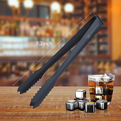 MSY BIGSUNNY 7-Inch Stainless Steel Ice Tongs Set of 2 Black - Small Serving Tongs for Ice, Lemon & Cookies