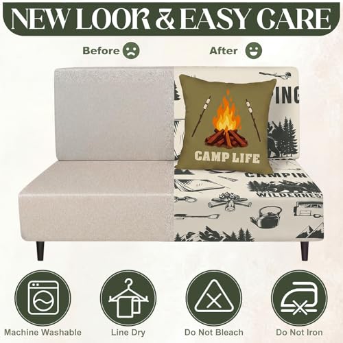 Camping Theme RV Dinette Cushion Covers Set - 6 Pcs Green