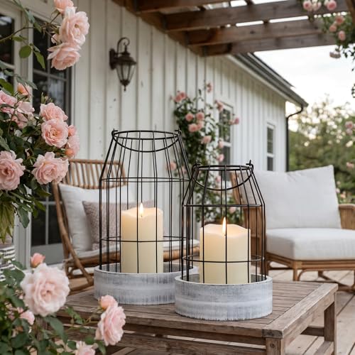 Rustic Farmhouse Lantern Set of 2 - Decorative Candle Holders
