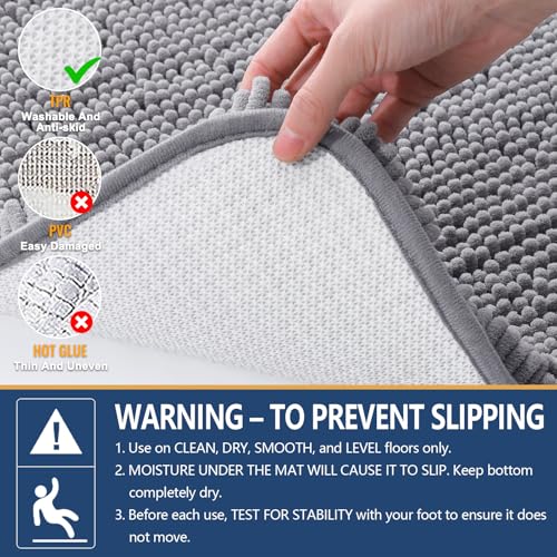 Arotive Shaggy Chenille Bathroom Rug 30x20 Grey Absorbent Bath Mat