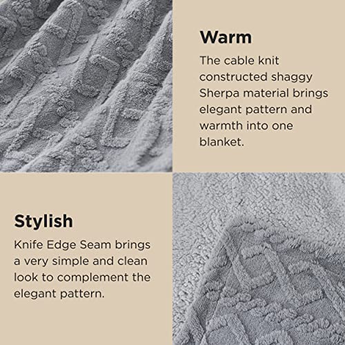 Bedsure Gentlesoft Sherpa Fleece Blanket Twin Size for Bed - Fluffy & Cozy Cable Jacquard Tufted for Women Gift, Thick and Warm Christmas Blanket for Winter, Grey, 60x80 Inches