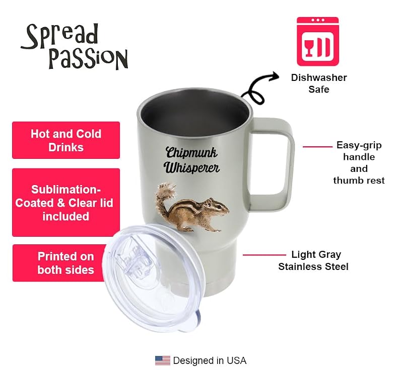 SpreadPassion Chipmunk Travel Mug - Insulated Hot Cold Coffee Tumbler - Funny Gag Gift