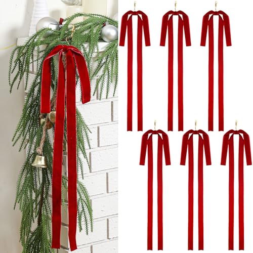 Large Red Velvet Christmas Bows - 6 Pack Vintage Holiday Tree Decor