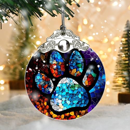 Stained Glass Pet Christmas Ornament, 3-Inch Holiday Tree Decoration