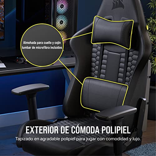 Relaxed Gaming Chair with Lumbar Support and Memory Foam Neck Pillow - Black