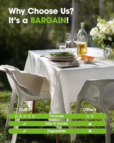 White Disposable Plastic Tablecloths 12 Pack - 54 x 108 Inch PEVA Table Covers