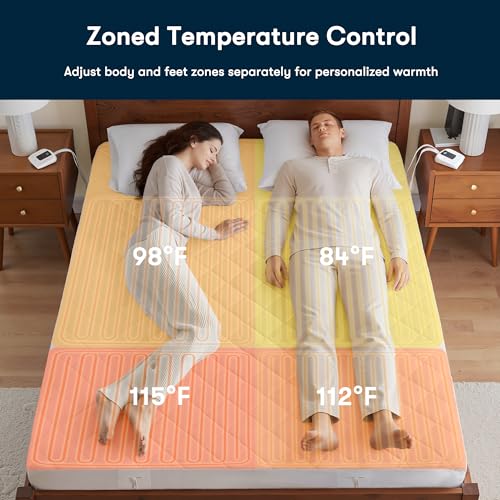 Queen Heated Mattress Pad with Dual Zone Comfort & 10 Heat Settings