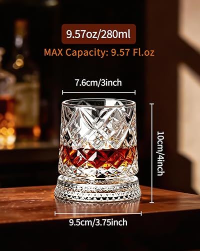 360° Rotating Whiskey Glass Set with Gift Box & Ice Ball Molds - 2 Pack
