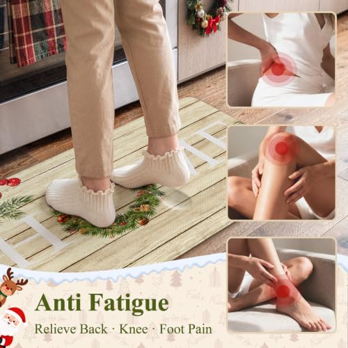 KIMODE Christmas Kitchen Mats Set 2pc Cushioned Anti-Fatigue 17.3" x 47" + 17.3" x 29"