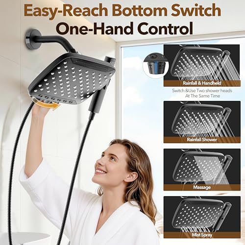 10-Inch Dual Shower Head Combo with Handheld Spray, Matte Black