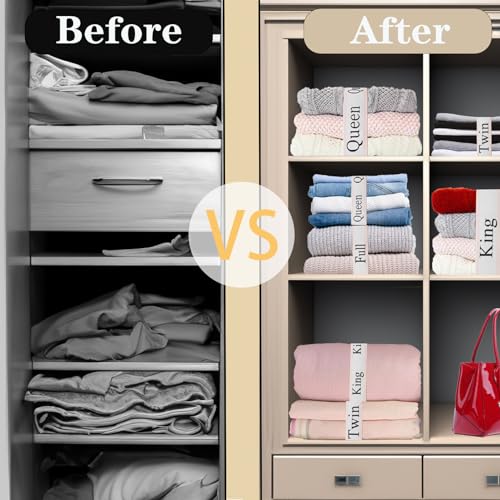 12-Piece Bed Sheet Organizer Bands for Closet Storage - Elastic Straps with Linen Labels