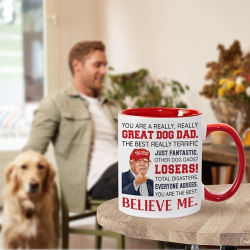 Red Dog Dad Mug 11oz Ceramic Gift for Pet Lovers, Fathers Day, Birthday