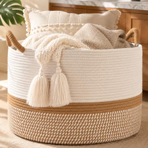 Extra Large Cotton Rope Blanket Basket with Handles