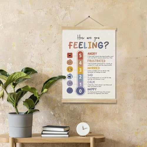 Emotional Thermometer Wall Art, Linen Feelings Chart for Classroom Decor