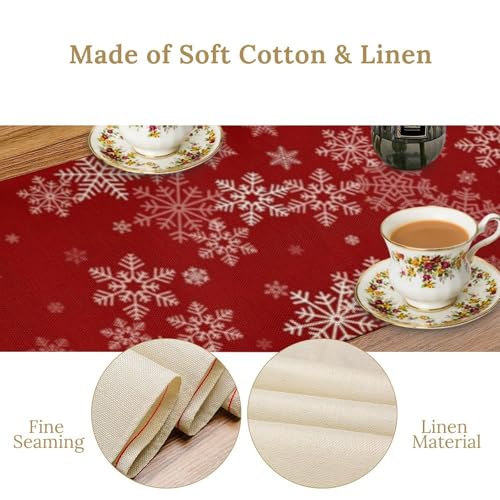 YSWOW Christmas 13x70in Table Runner - Burlap Cotton Linen Snowflake Holiday Decor