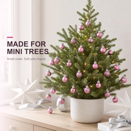 Pink Mini Christmas Ornaments Pack of 24 - 1.18 Inch Shatterproof Holiday Decor