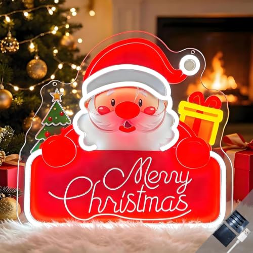 Multicolor Santa Claus Neon Sign Dimmable Christmas Lights with Battery Box