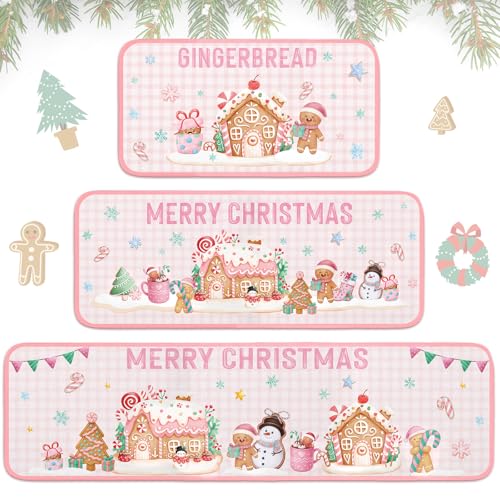 Dunzy 3 Pcs Christmas Gingerbread House Kitchen Rugs Set – Gingerbread House Variation