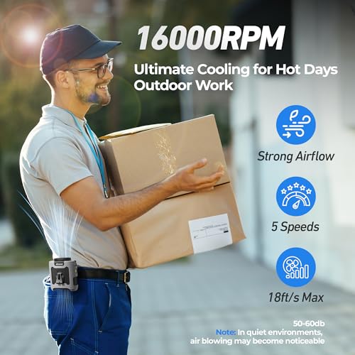 AMACOOL Portable Waist Fan 10000mAh Clip-On Wearable Shirt Fan with LED Light