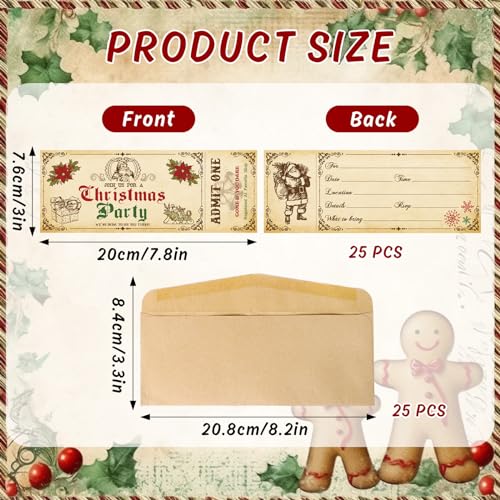 Whaline Christmas Party Invitations with Envelopes – Vintage Santa Card Set, 25 Pcs