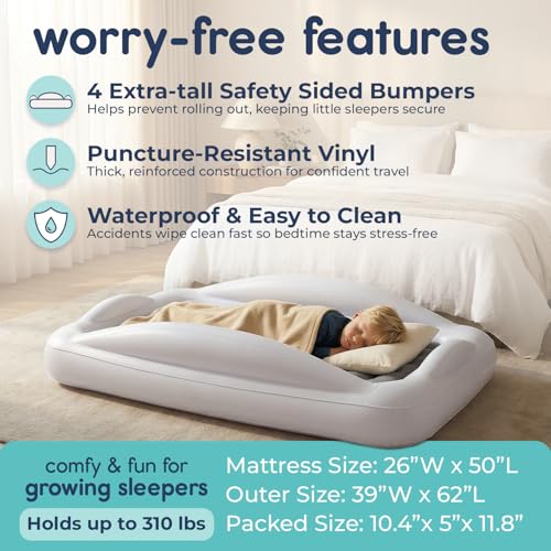 Inflatable Toddler Travel Bed with 4-Sided Safety Bumpers Grey