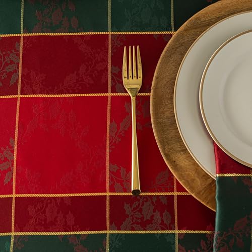 Benson Mills Holly Glimmer 60 x 104 Rectangular Tablecloth – Red Metallic Jacquard