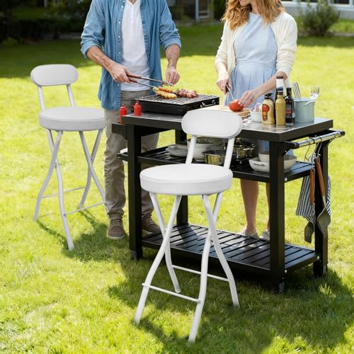 Portable Folding Bar Stool with Back - Padded Counter Height Chair (Set of 2)