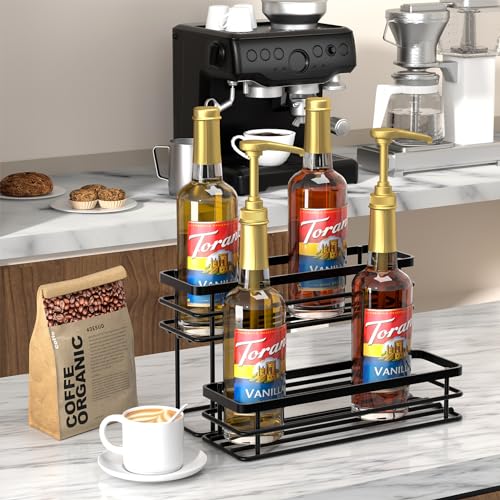 2-Tier Coffee Syrup Organizer Rack for 8 Bottles, Countertop Syrup Stand