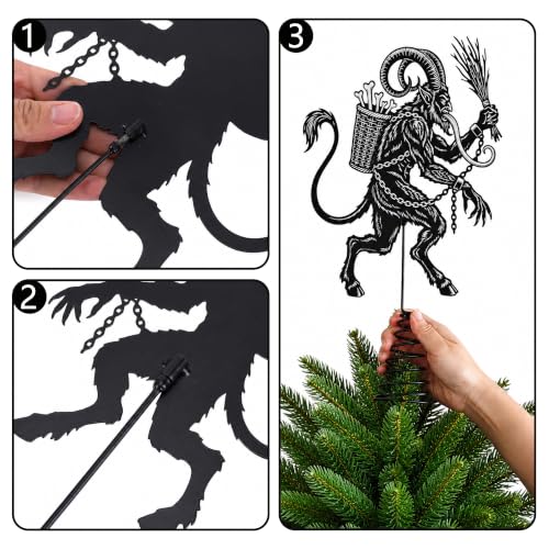 LFUTARI 11.81 Inch Metal Gothic Krampus Christmas Tree Topper - Black Holiday Decor