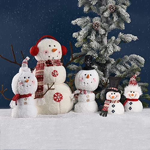 Worldeco 2-Piece Christmas Snowman Plush Decor, Red Hat Adjustable Bowler, 9.75in & 12.25in
